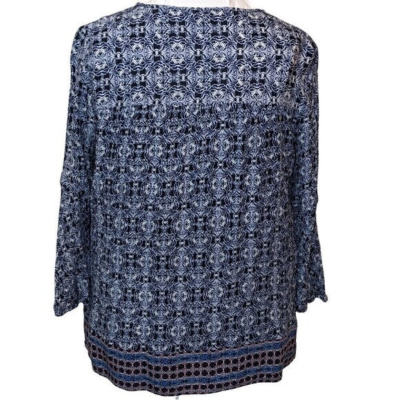 Cato Tunic Womens Medium Blue Geometric‎ Print 3/4 Sleeve - Picture 3 of 12